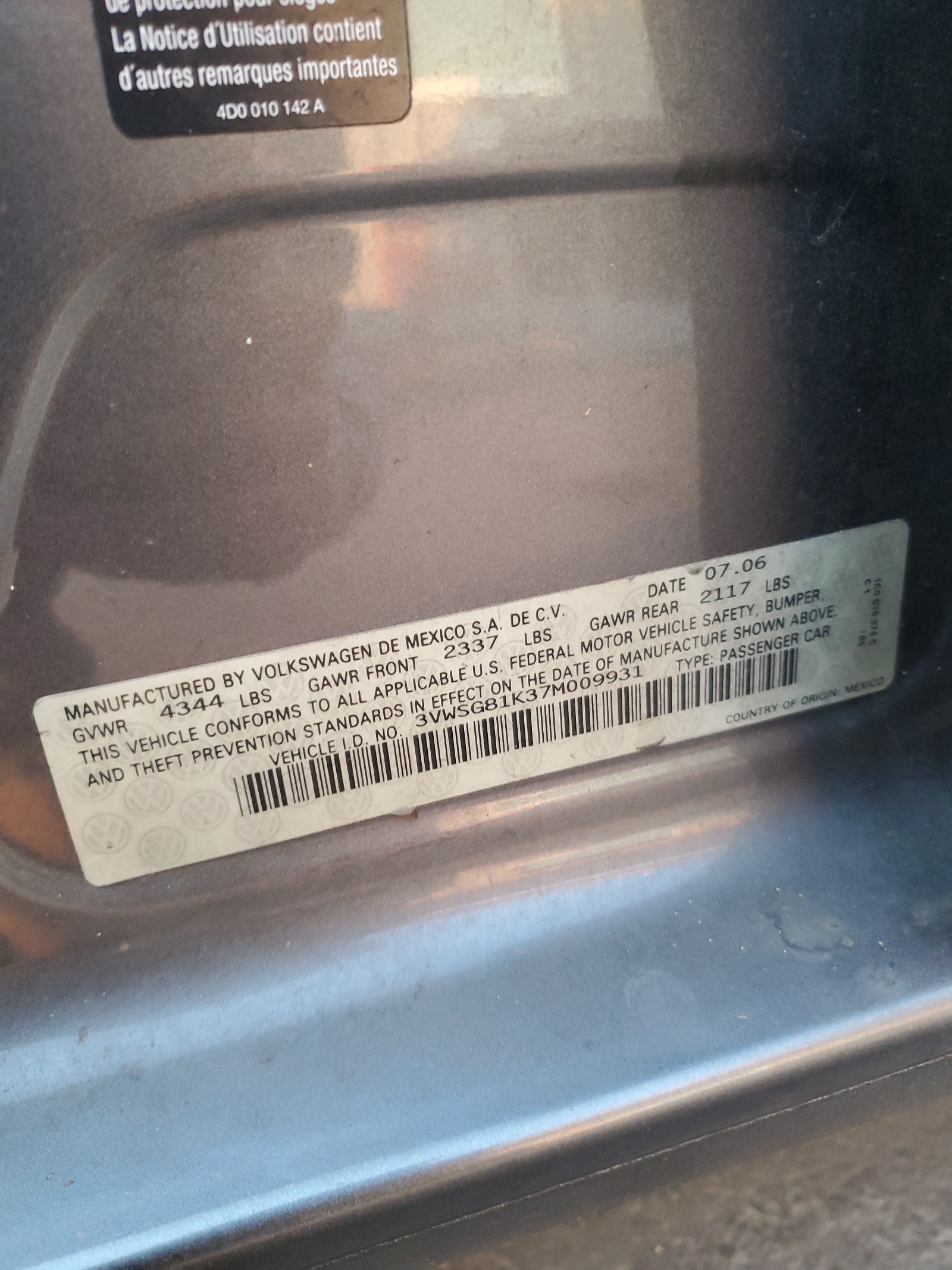 3VWSG81K37M009931 2007 Volkswagen Jetta 2.5 Option Package 1