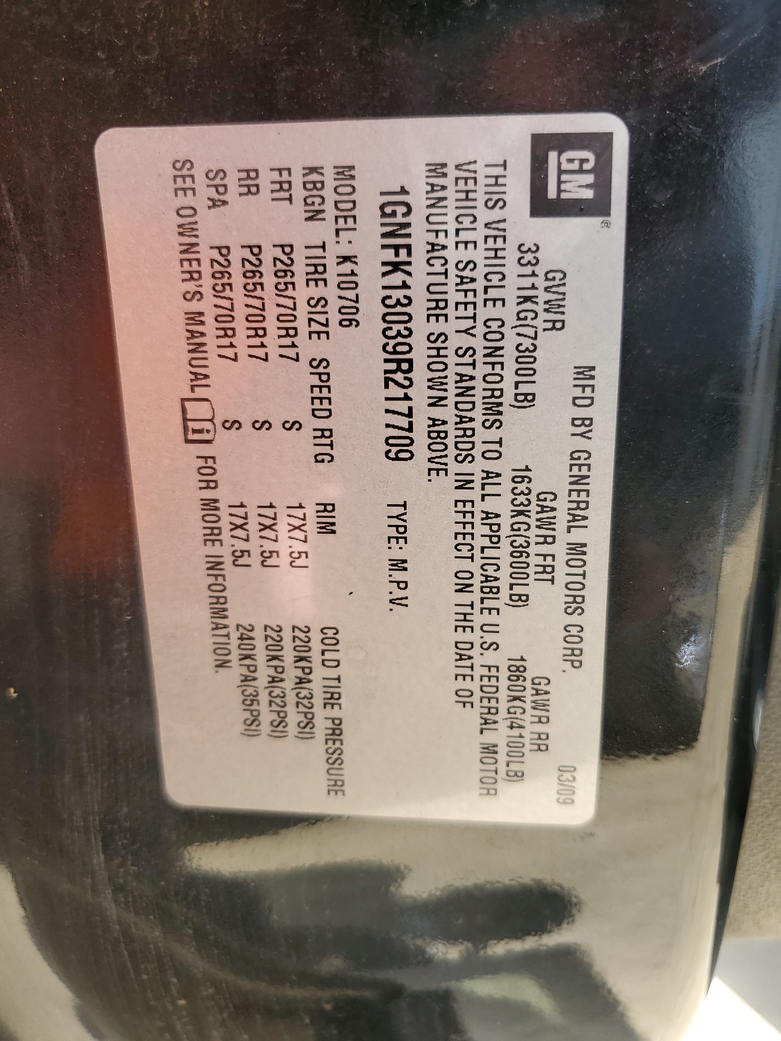 1GNFK13039R217709 2009 Chevrolet Tahoe K1500 Ls