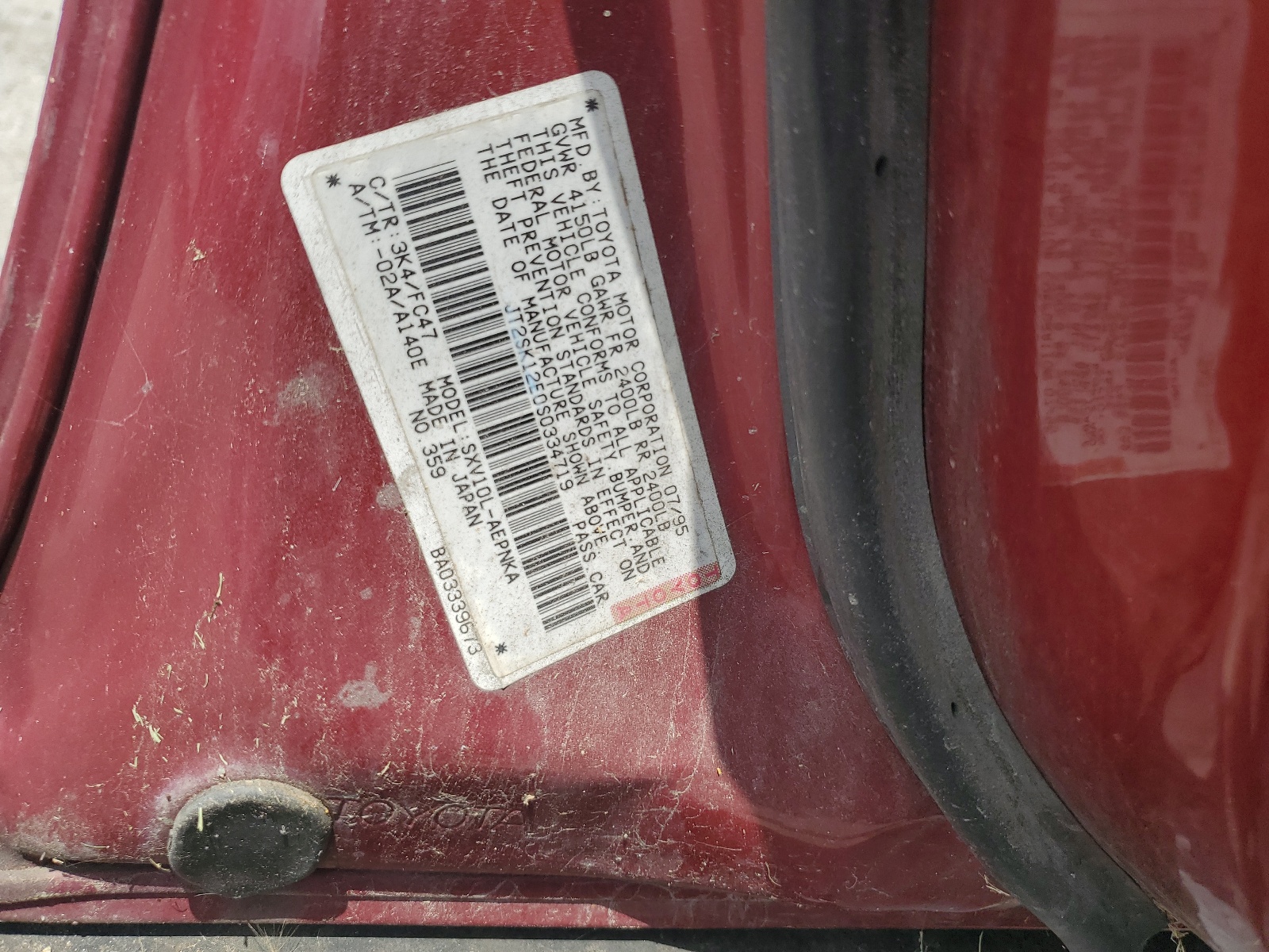 JT2SK12E0S0334719 1995 Toyota Camry Le