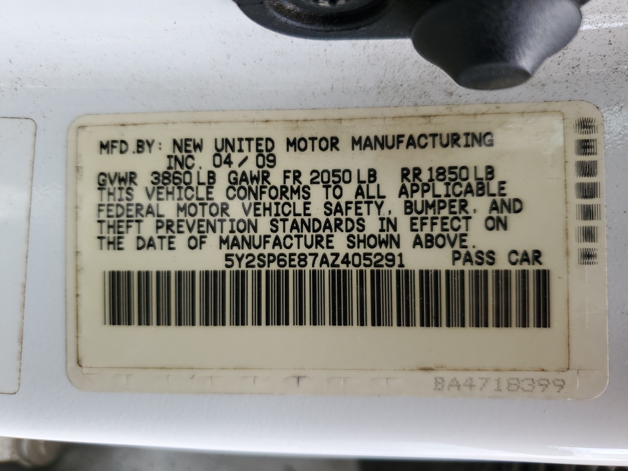 5Y2SP6E87AZ405291 2010 Pontiac Vibe