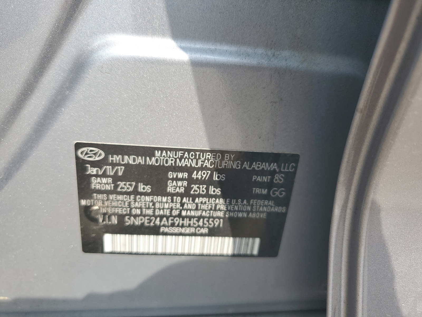 5NPE24AF9HH545591 2017 Hyundai Sonata Se