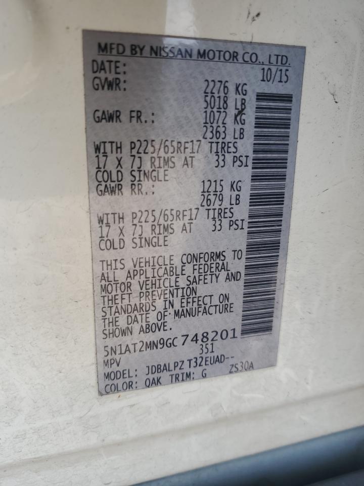 2016 Nissan Rogue S VIN: 5N1AT2MN9GC748201 Lot: 65057994