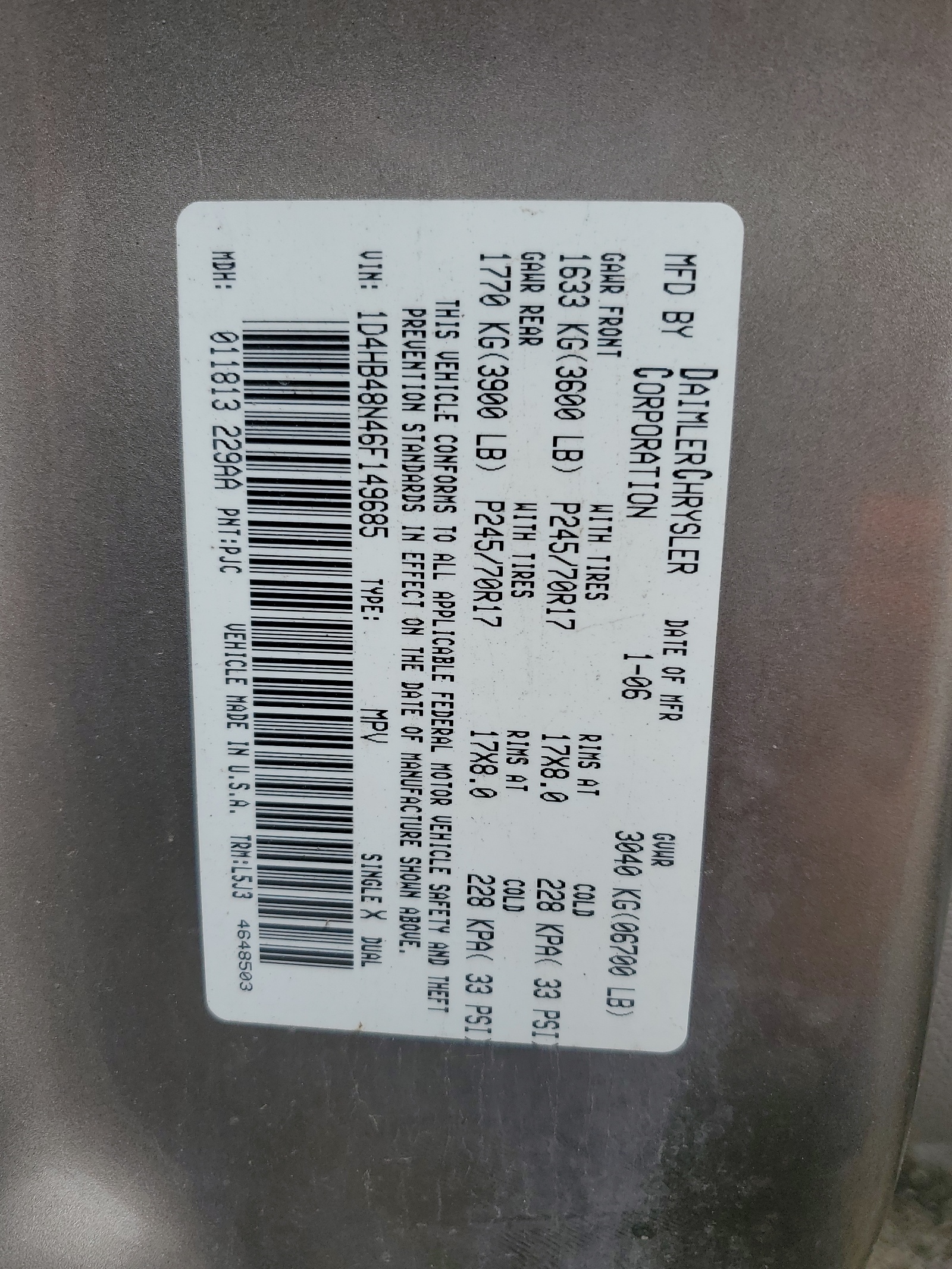 1D4HB48N46F149685 2006 Dodge Durango Slt