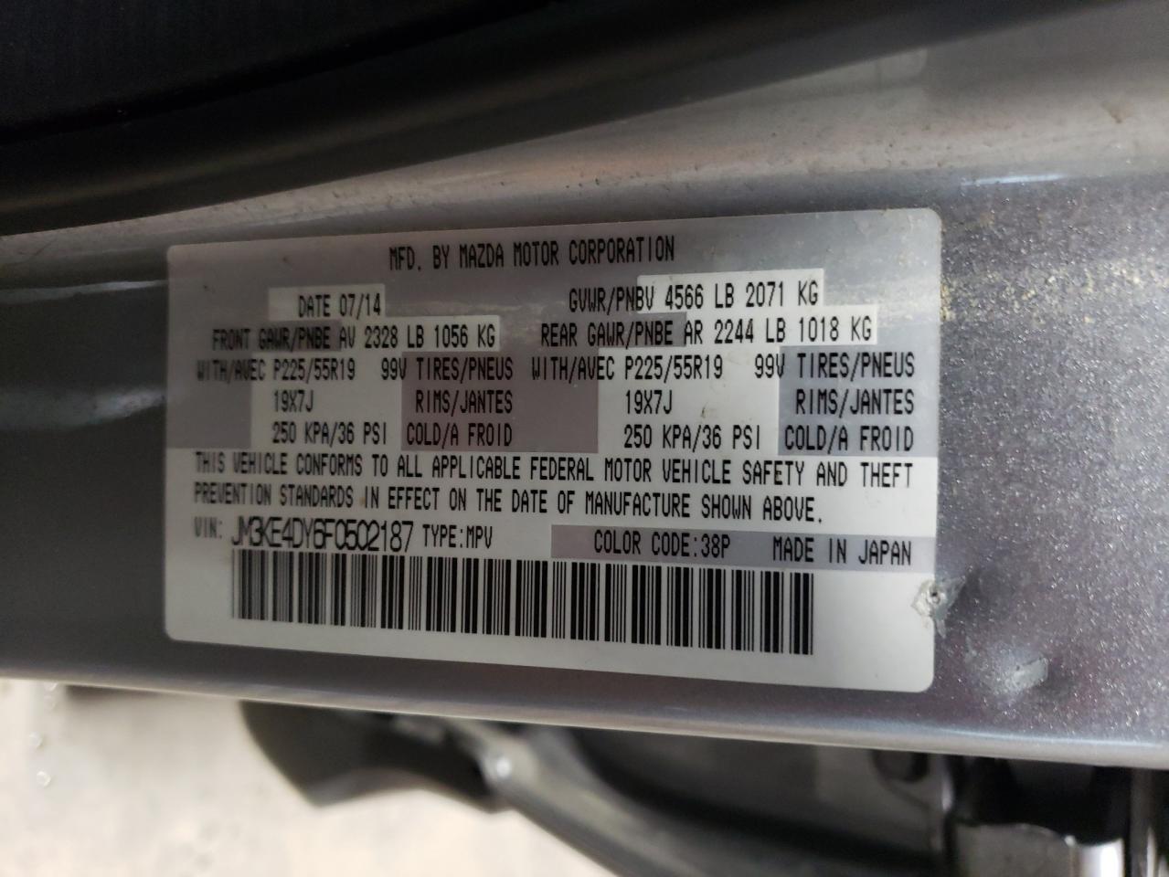 2015 Mazda Cx-5 Gt VIN: JM3KE4DY6F0502187 Lot: 62399634