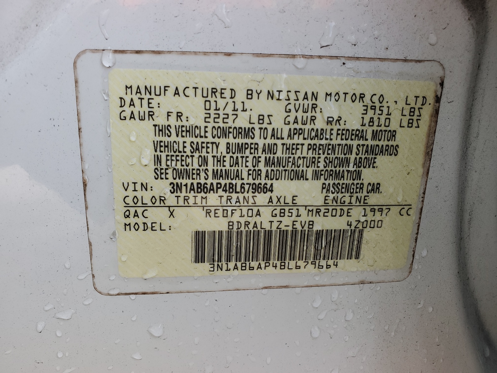 3N1AB6AP4BL679664 2011 Nissan Sentra 2.0