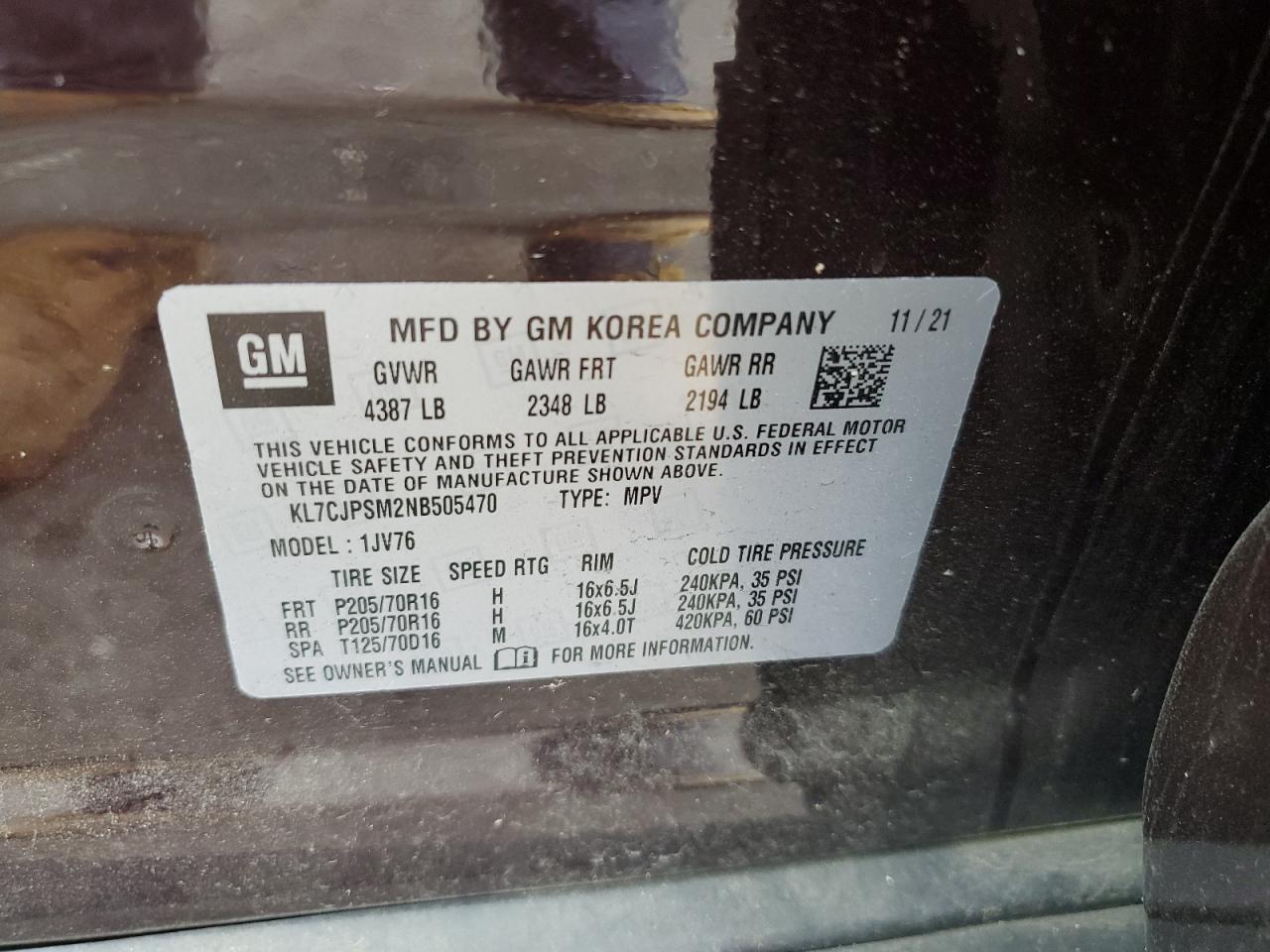 2022 Chevrolet Trax 1Lt VIN: KL7CJPSM2NB505470 Lot: 64325064