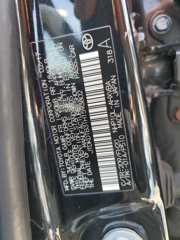 2017 Toyota Prius C VIN: JTDKDTB31H1593802 Lot: 61721684