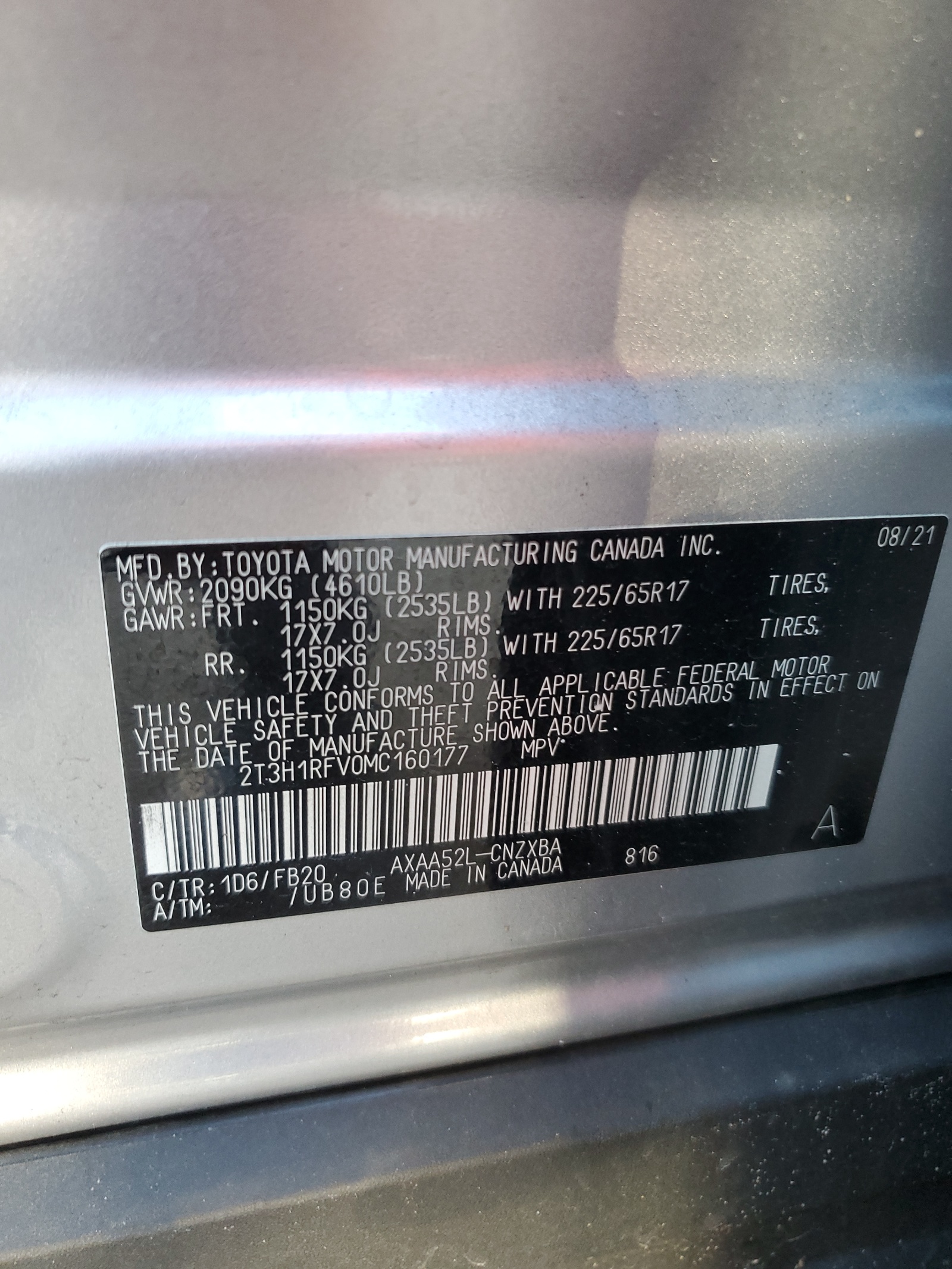 2T3H1RFV0MC160177 2021 Toyota Rav4 Le