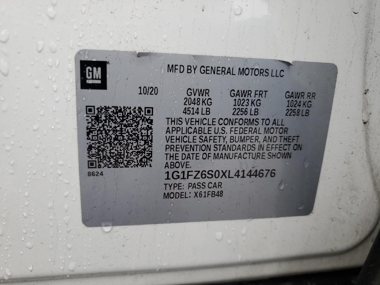 2020 Chevrolet Bolt Ev Premier VIN: 1G1FZ6S0XL4144676 Lot: 64009654