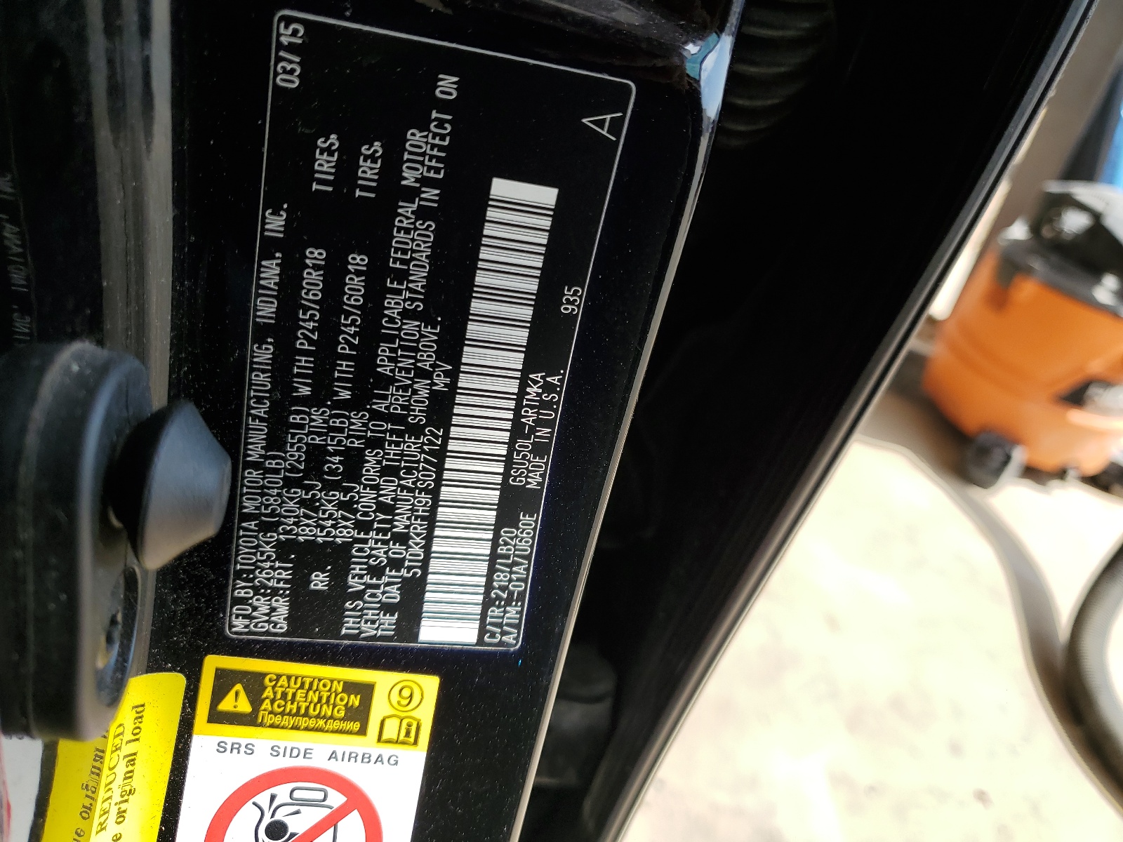 5TDKKRFH9FS077122 2015 Toyota Highlander Xle