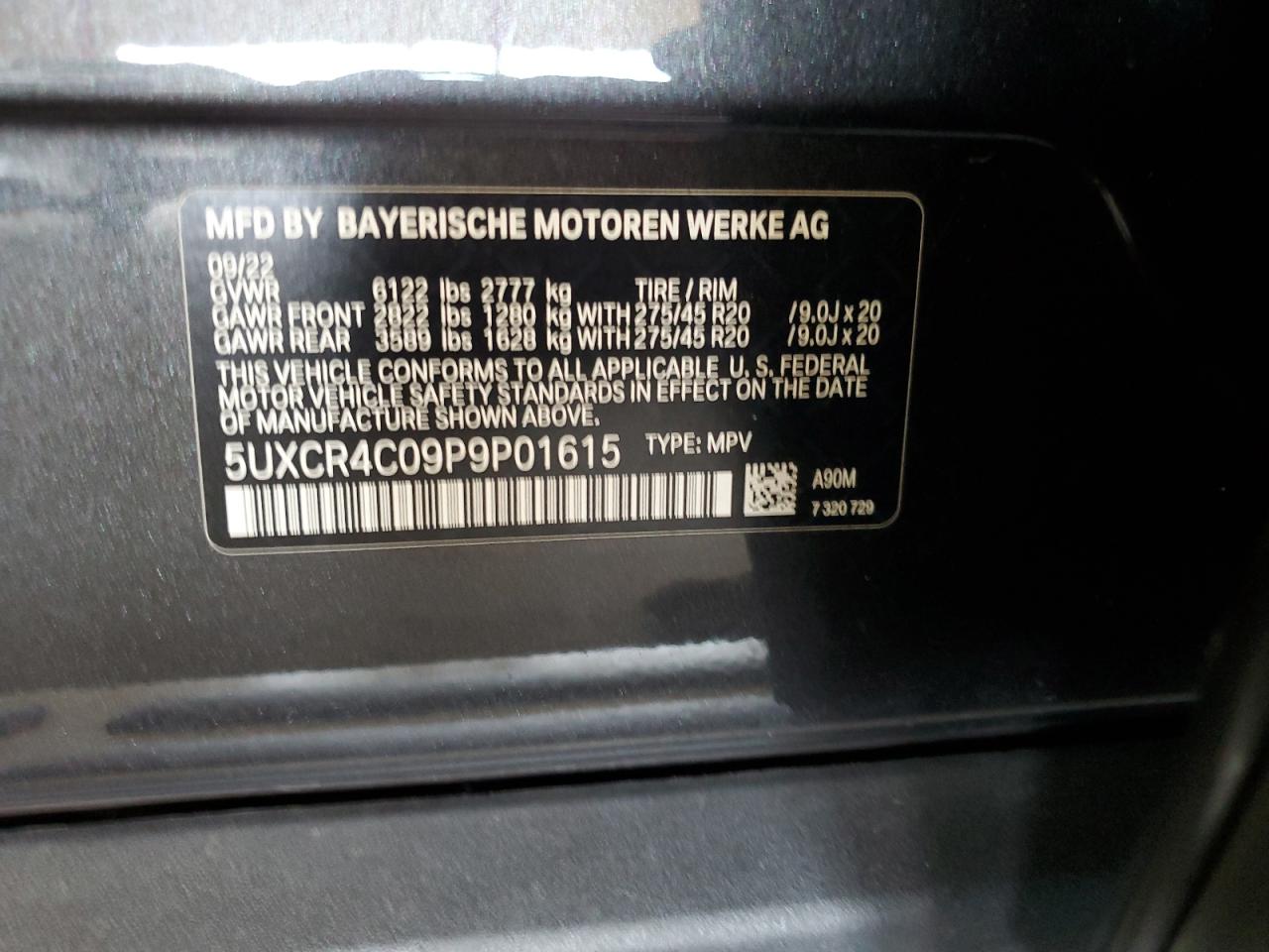 2023 BMW X5 Sdrive 40I VIN: 5UXCR4C09P9P01615 Lot: 64120614