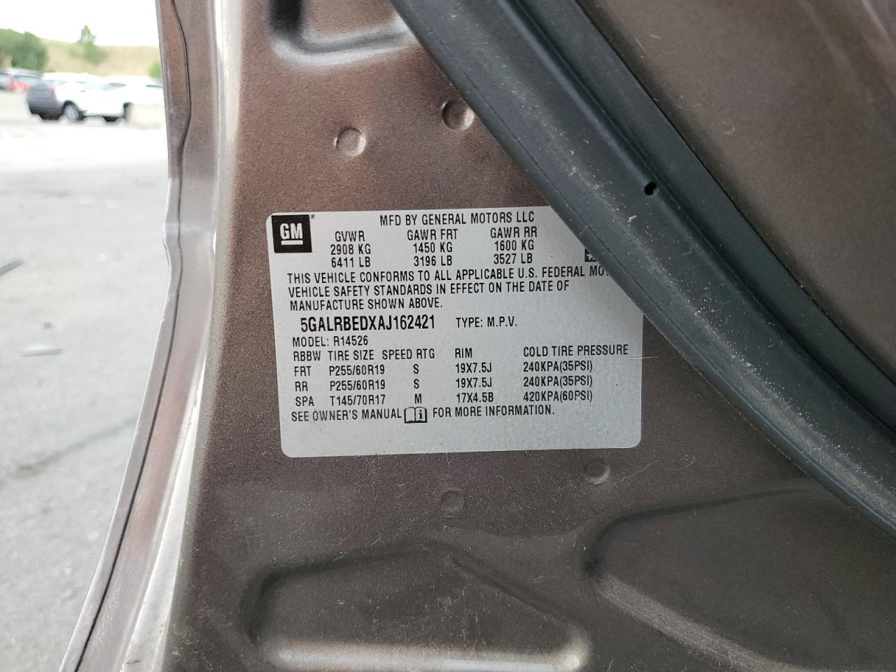 2010 Buick Enclave Cxl VIN: 5GALRBEDXAJ162421 Lot: 63680584