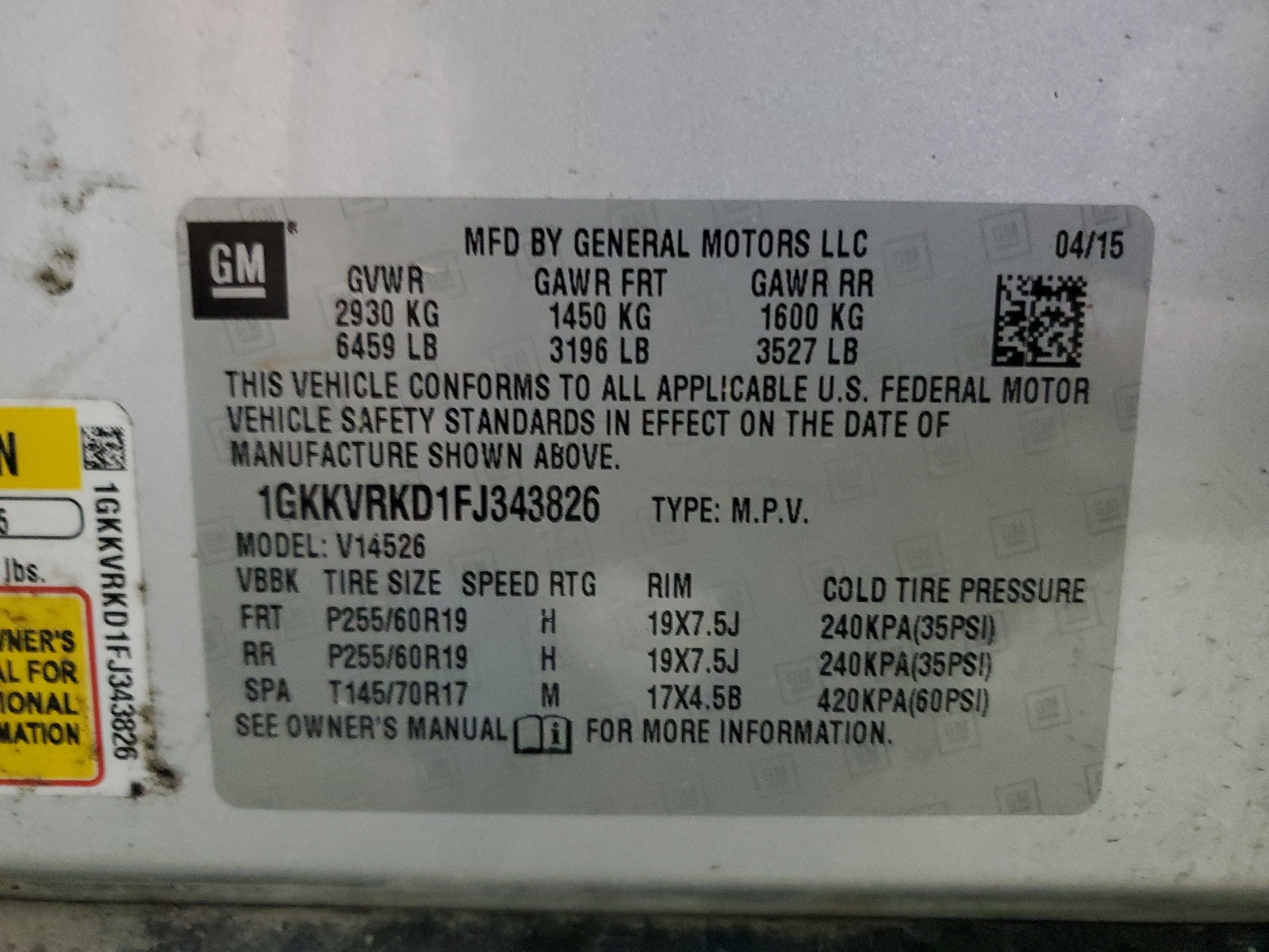 1GKKVRKD1FJ343826 2015 GMC Acadia Slt-1