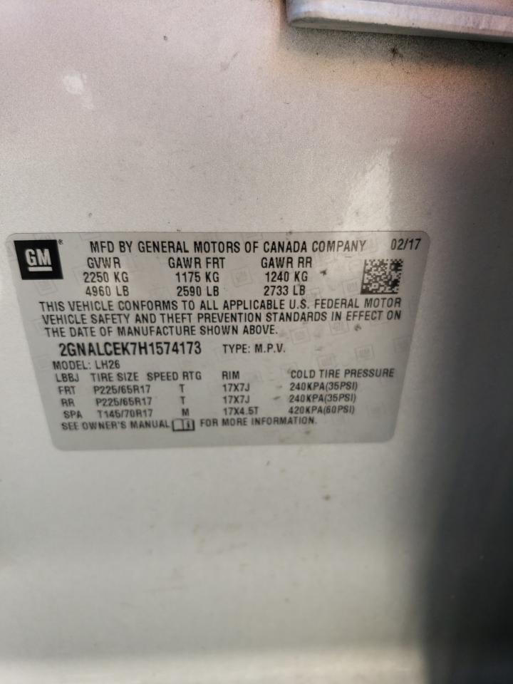 2017 Chevrolet Equinox Lt VIN: 2GNALCEK7H1574173 Lot: 63340244