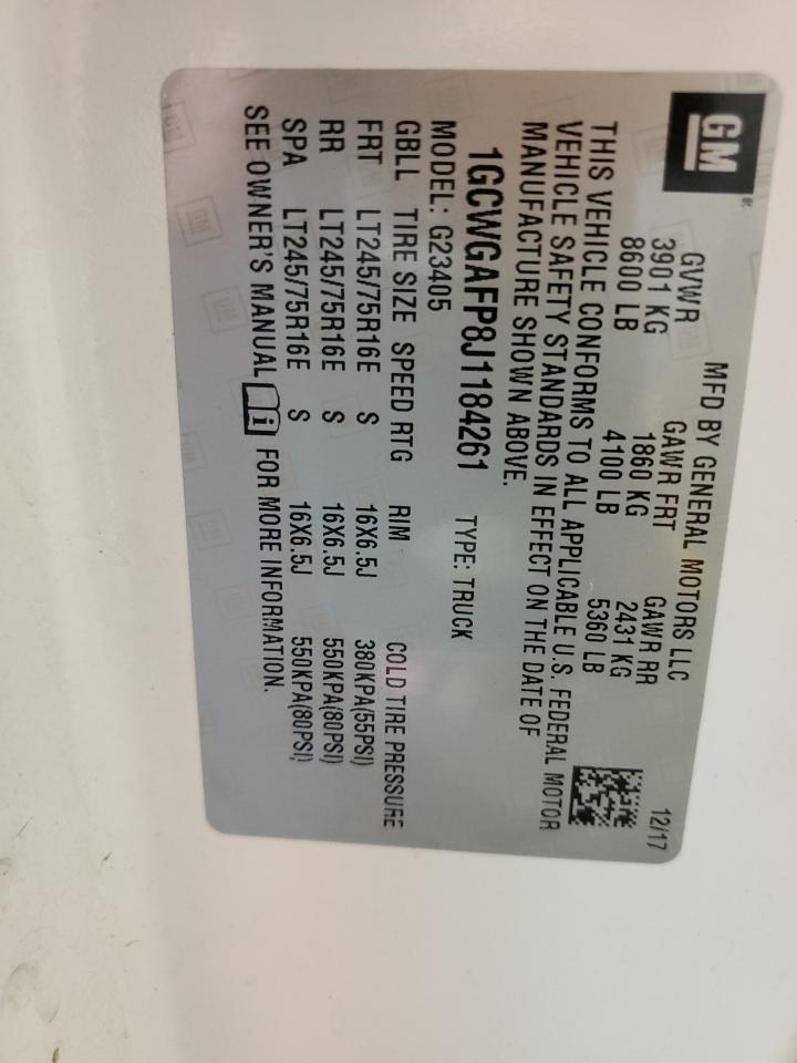 2018 Chevrolet Express G2500 VIN: 1GCWGAFP8J1184261 Lot: 64360474