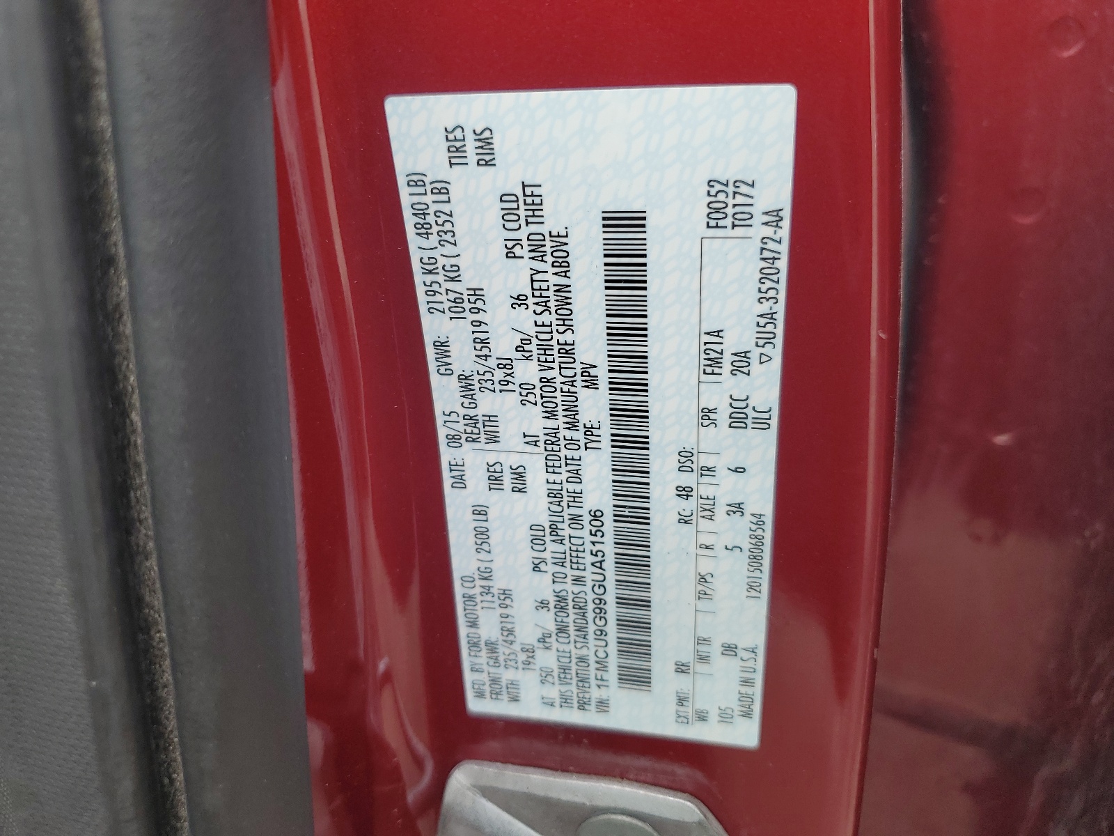 1FMCU9G99GUA51506 2016 Ford Escape Se