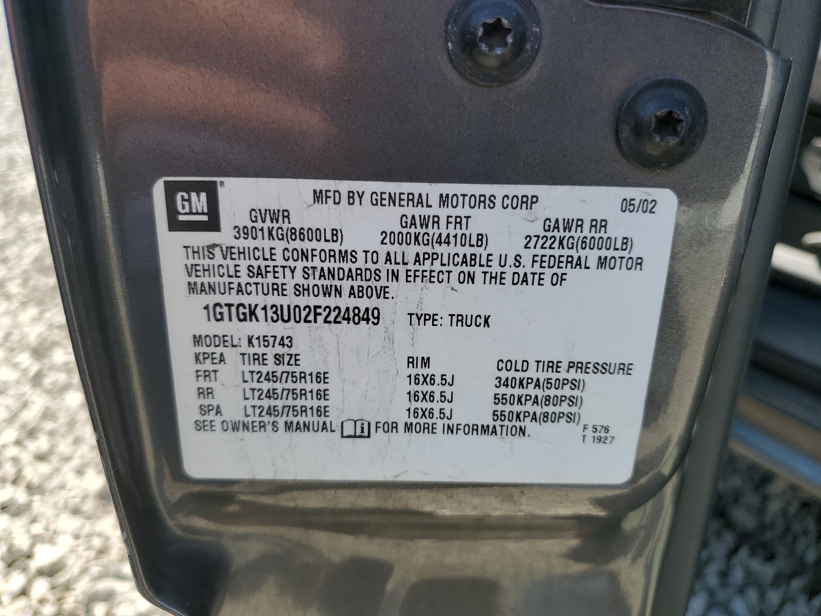 1GTGK13U02F224849 2002 GMC Sierra K1500 Heavy Duty