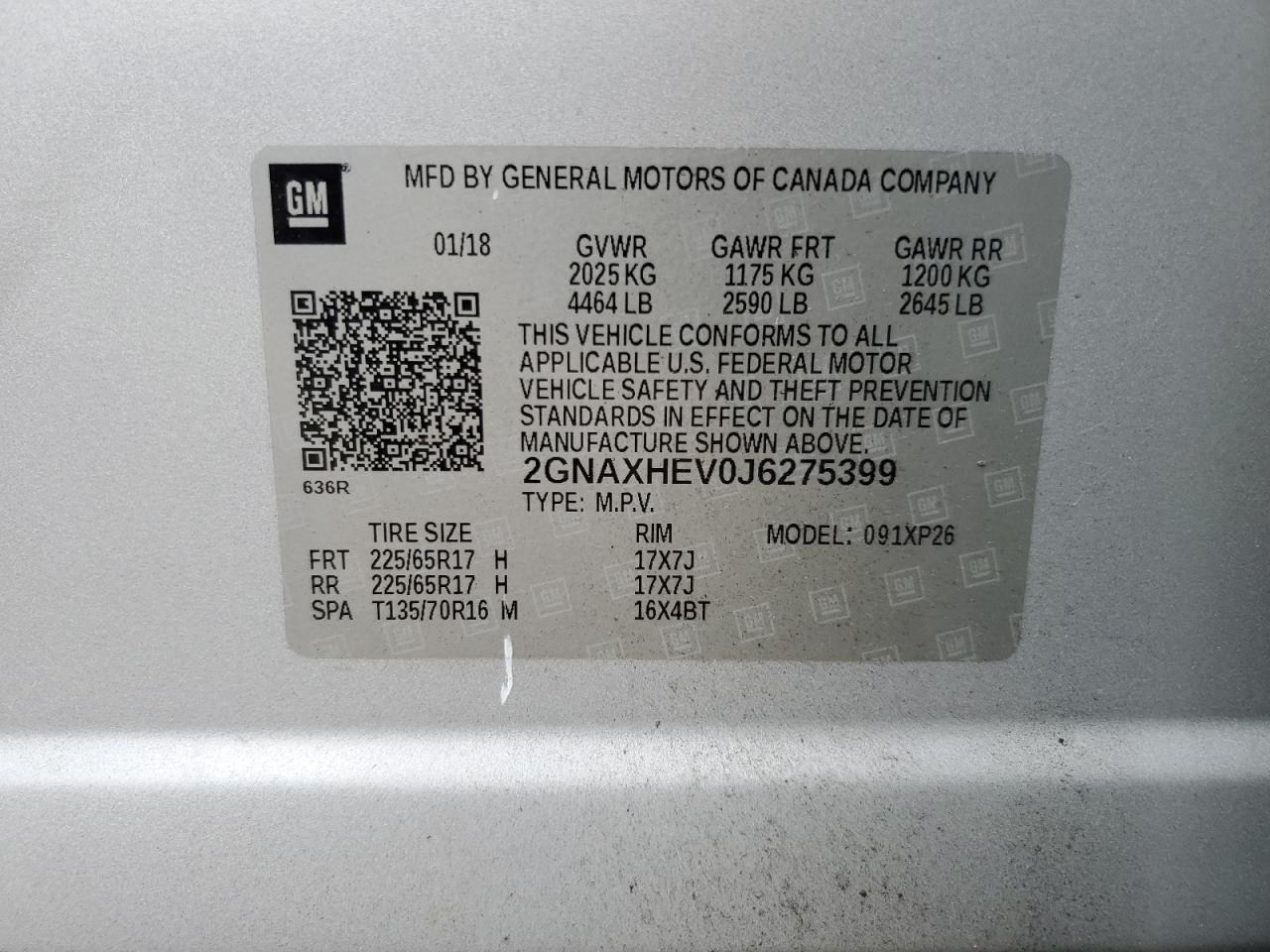 2GNAXHEV0J6275399 2018 Chevrolet Equinox Ls