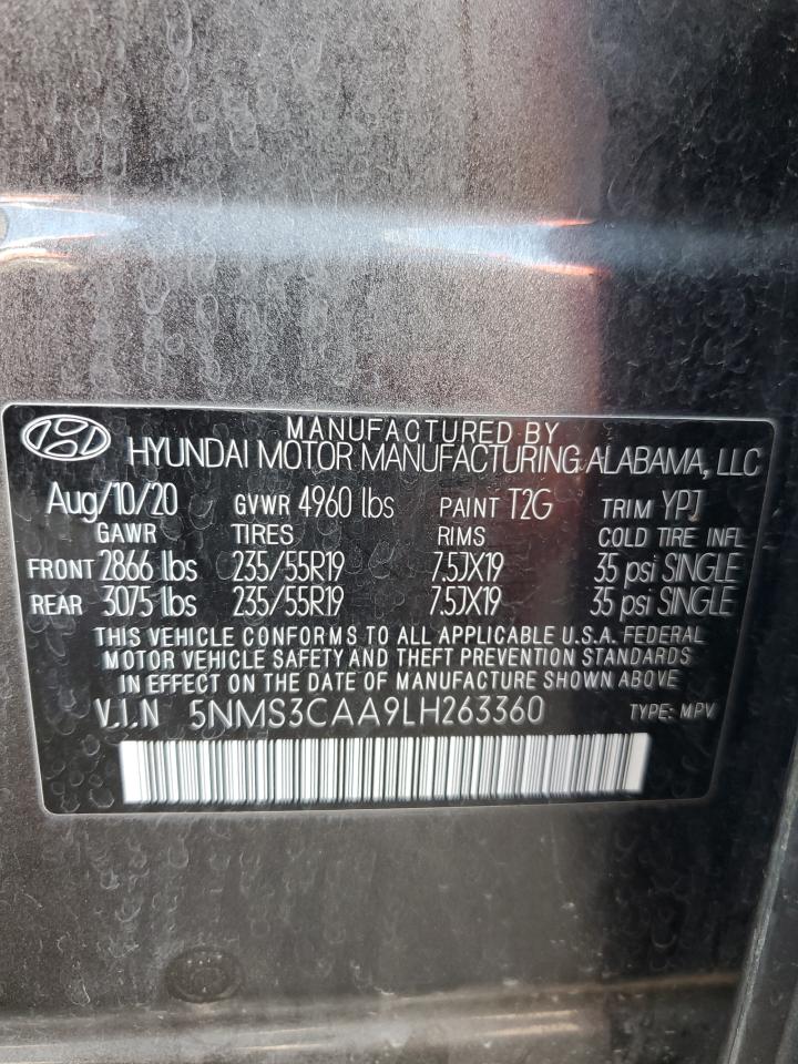 2020 Hyundai Santa Fe Sel VIN: 5NMS3CAA9LH263360 Lot: 61838094