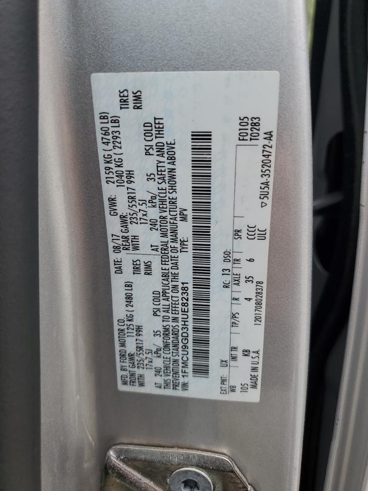 2017 Ford Escape Se VIN: 1FMCU9GD3HUE82381 Lot: 62411784