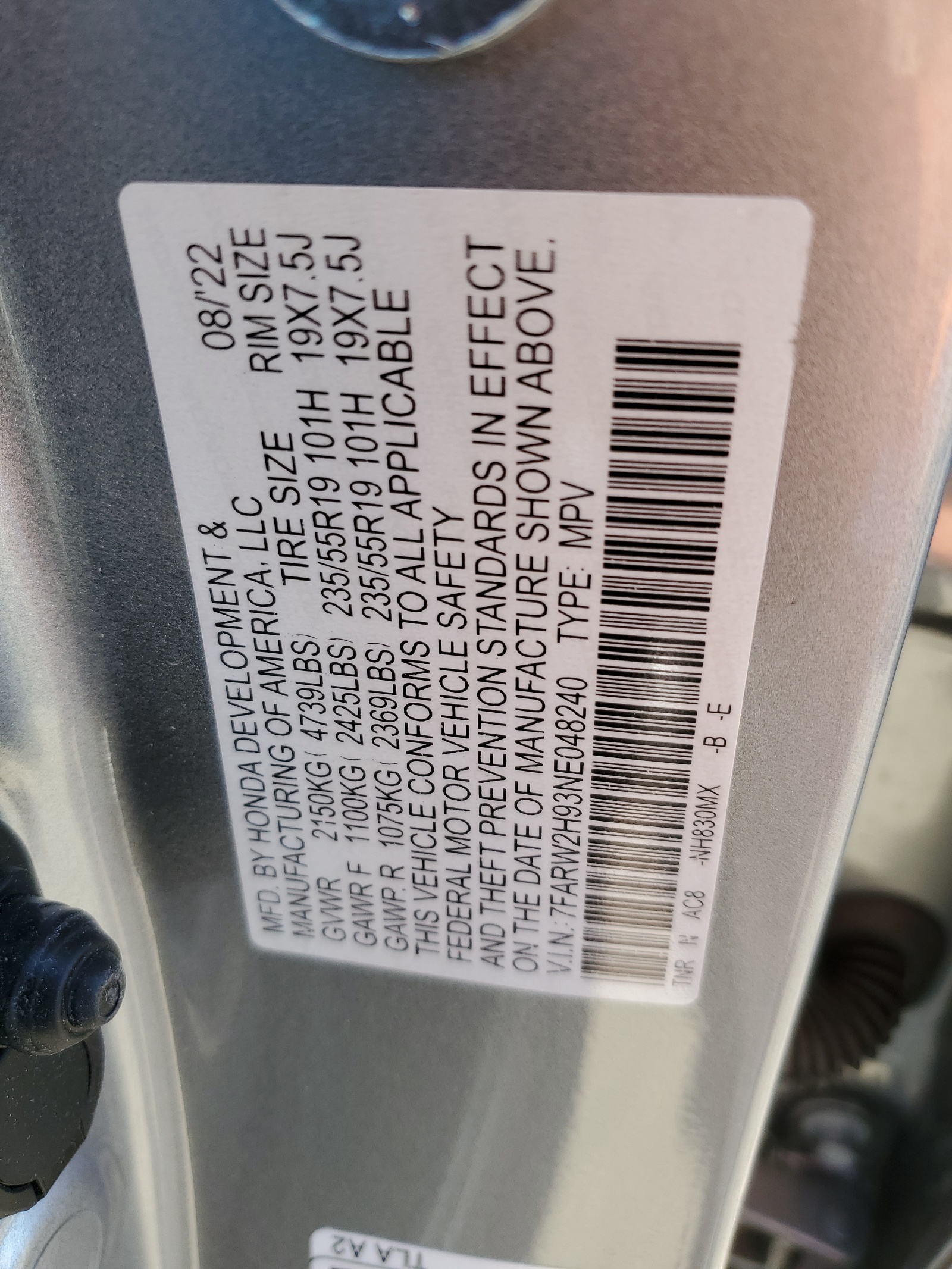 7FARW2H93NE048240 2022 Honda Cr-V Touring