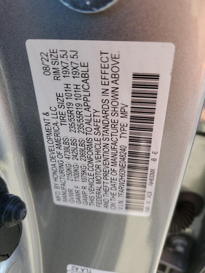 2022 Honda Cr-V Touring VIN: 7FARW2H93NE048240 Lot: 65085934