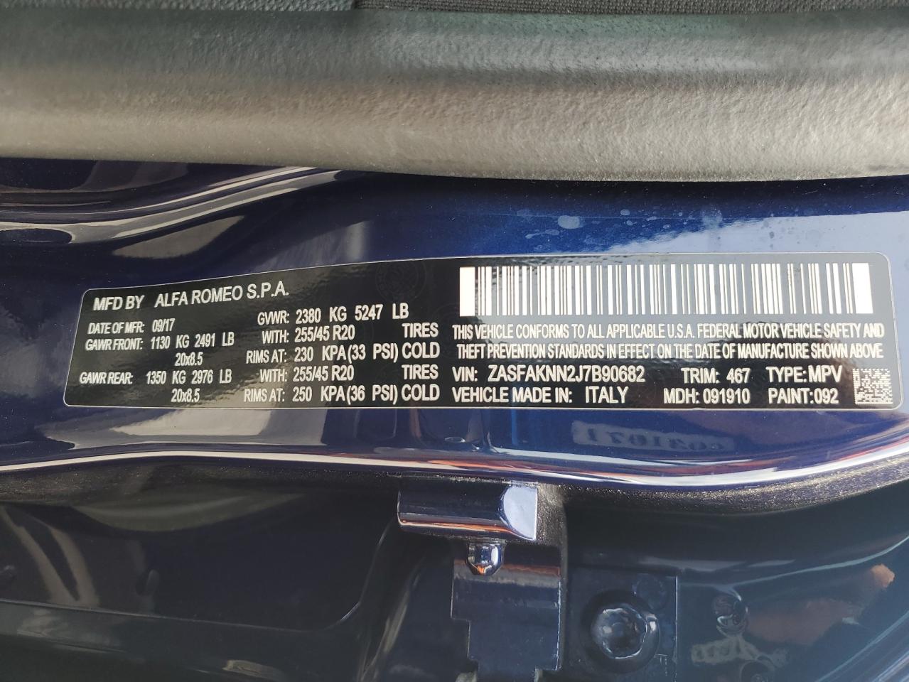 2018 Alfa Romeo Stelvio Ti Sport VIN: ZASFAKNN2J7B90682 Lot: 62065404