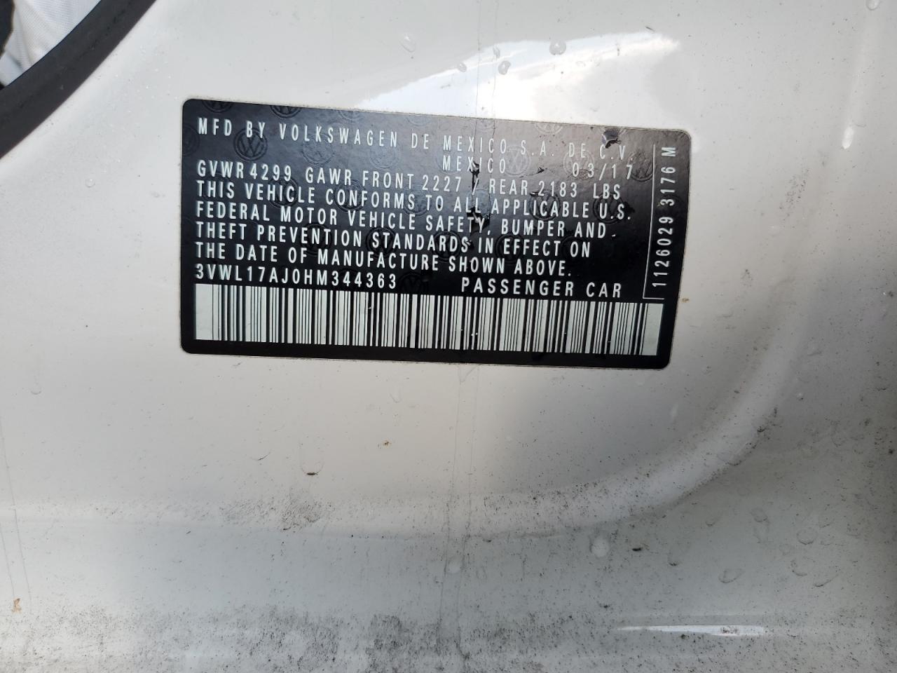 2017 Volkswagen Jetta Sel VIN: 3VWL17AJ0HM344363 Lot: 63883714