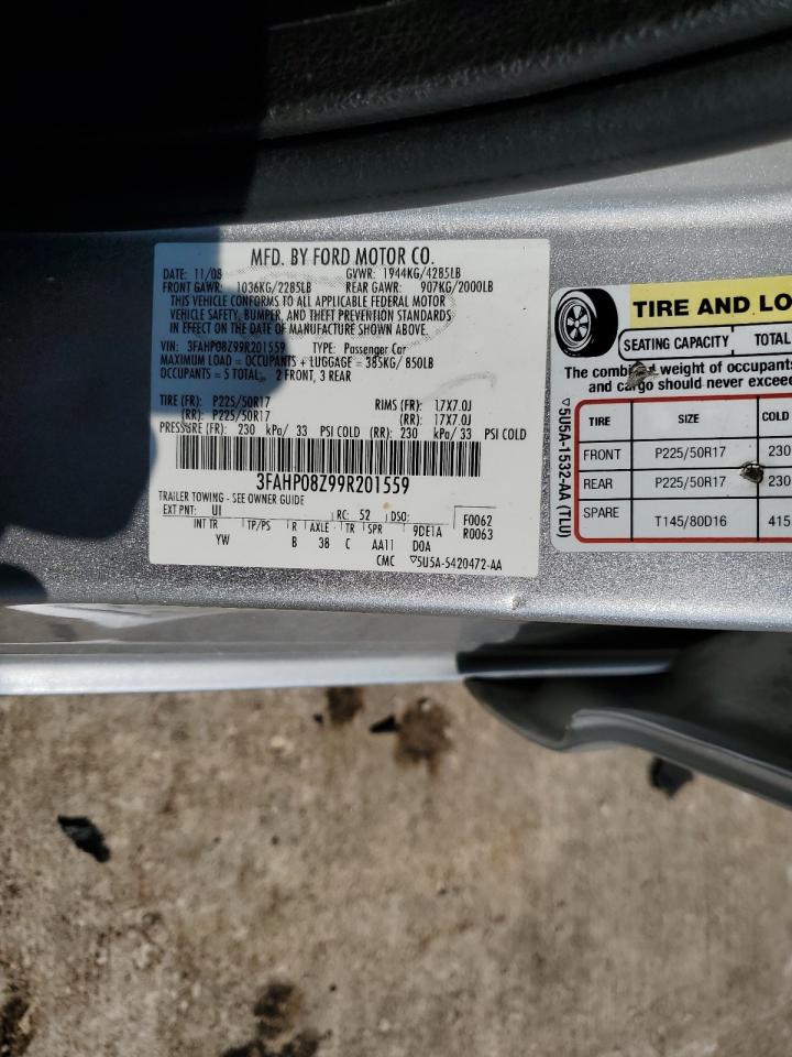 2009 Ford Fusion Sel VIN: 3FAHP08Z99R201559 Lot: 62067784