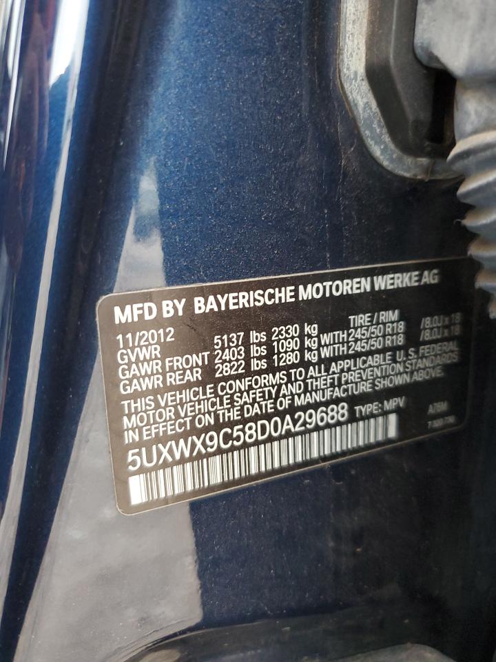 2013 BMW X3 xDrive28I VIN: 5UXWX9C58D0A29688 Lot: 64428334