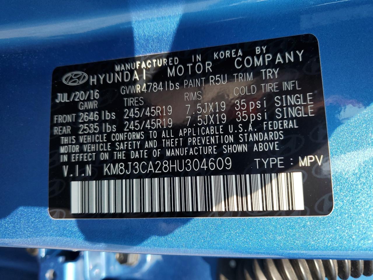 2017 Hyundai Tucson Limited VIN: KM8J3CA28HU304609 Lot: 65029054