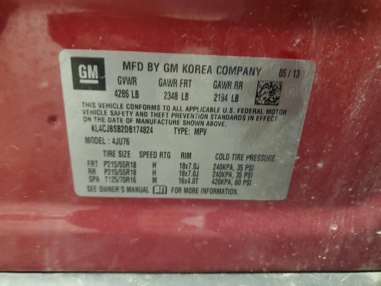 2013 Buick Encore Convenience VIN: KL4CJBSB2DB174824 Lot: 64897434