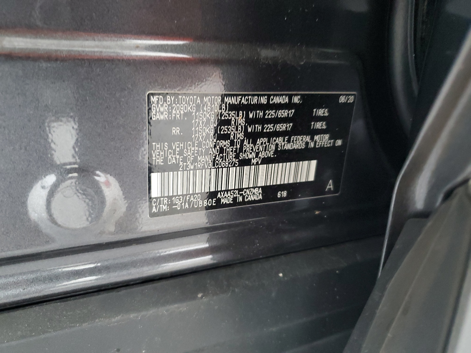 2T3W1RFV3LC068275 2020 Toyota Rav4 Xle