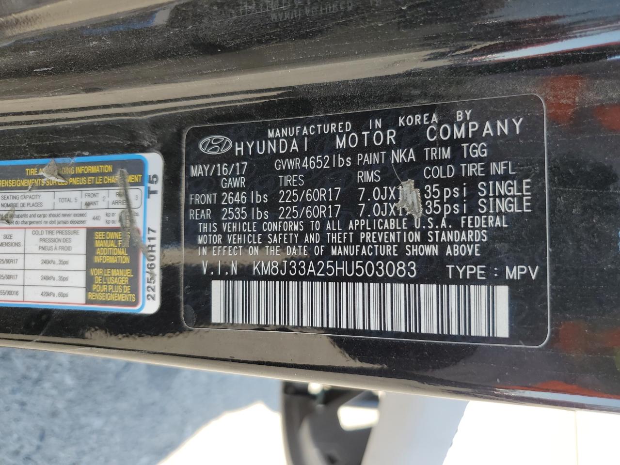 2017 Hyundai Tucson Limited VIN: KM8J33A25HU503083 Lot: 62512584