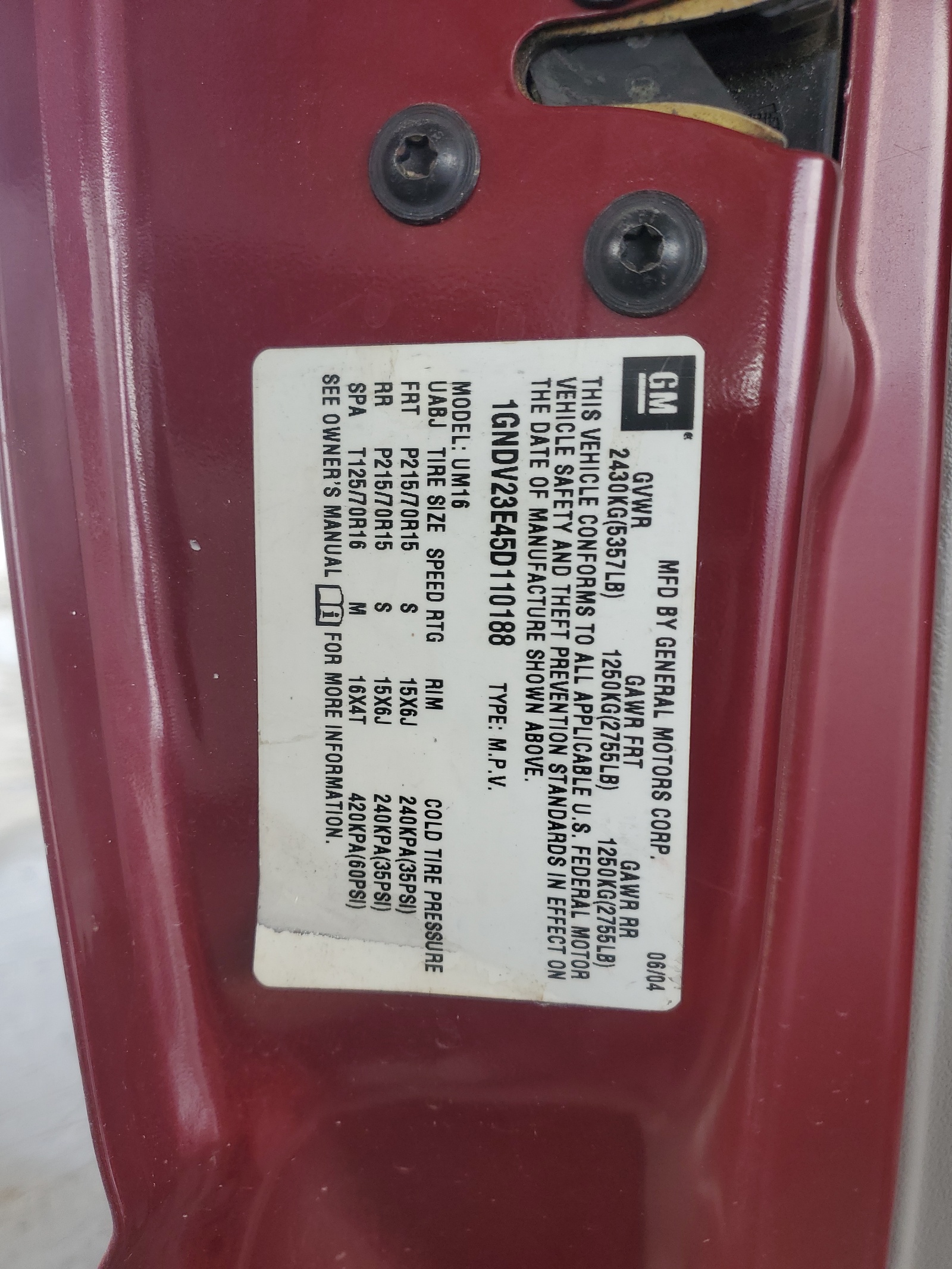 1GNDV23E45D110188 2005 Chevrolet Venture Ls