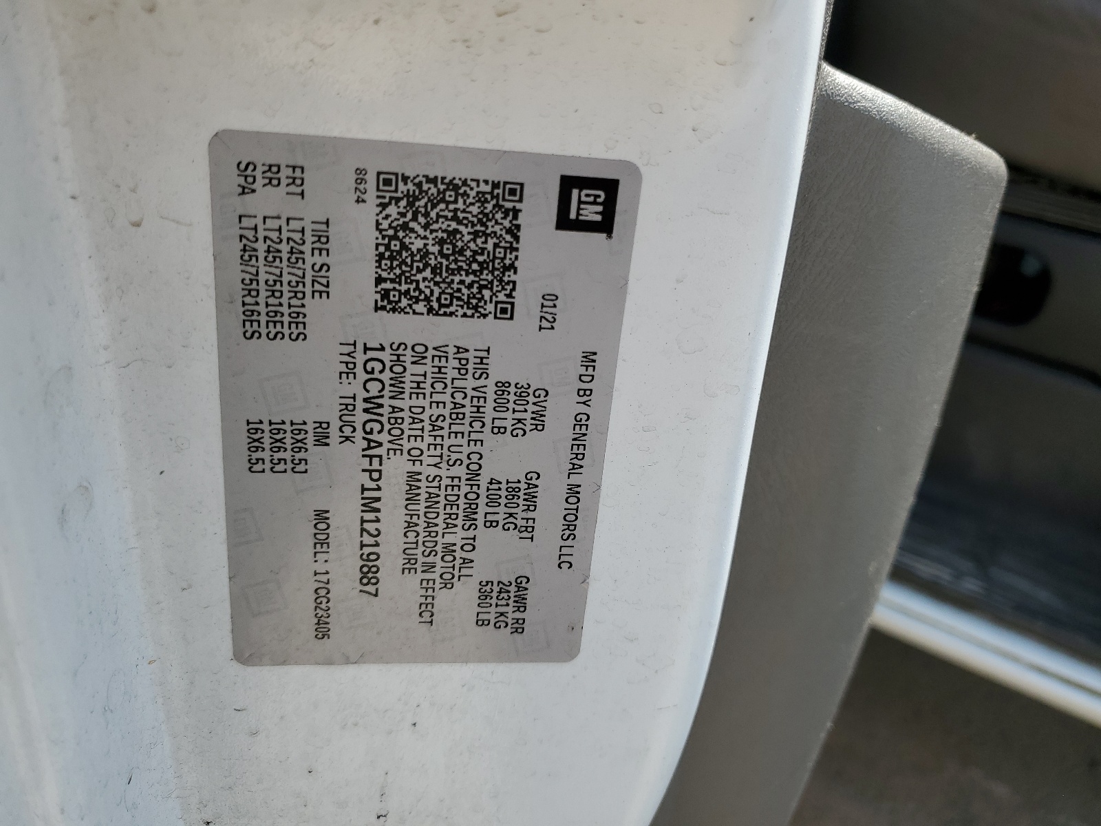 1GCWGAFP1M1219887 2021 Chevrolet Express G2500