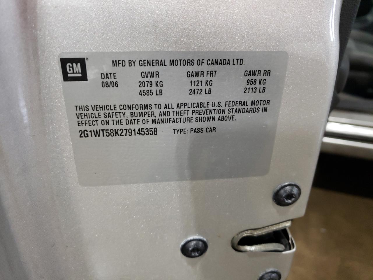 2007 Chevrolet Impala Lt VIN: 2G1WT58K279145358 Lot: 64235134