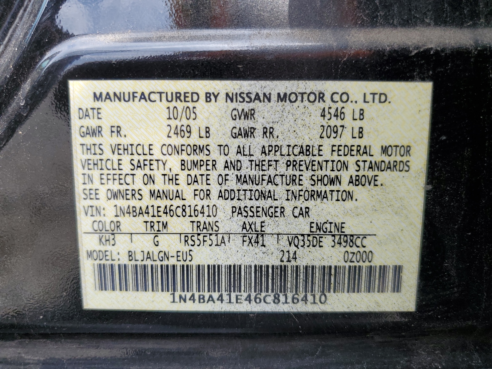 1N4BA41E46C816410 2006 Nissan Maxima Se