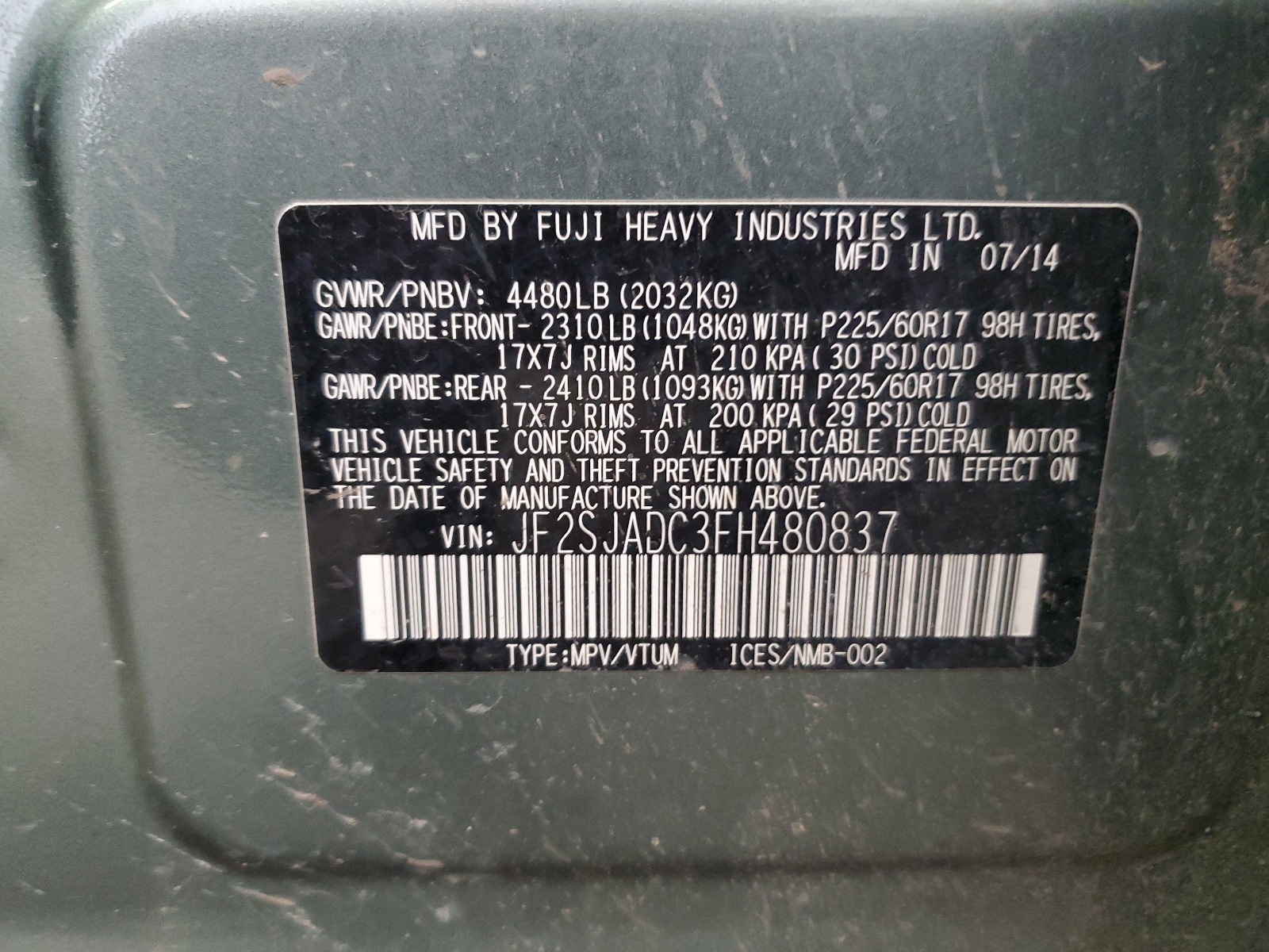 JF2SJADC3FH480837 2015 Subaru Forester 2.5I Premium