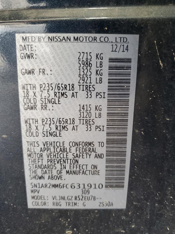 2015 Nissan Pathfinder S VIN: 5N1AR2MM6FC631910 Lot: 63881064