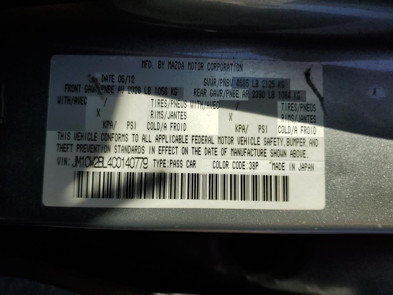 2012 Mazda 5 VIN: JM1CW2BL4C0140779 Lot: 64525864