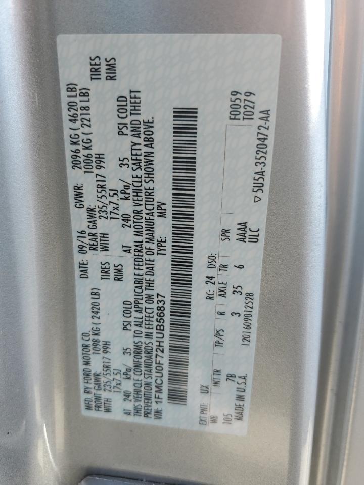 2017 Ford Escape S VIN: 1FMCU0F72HUB56837 Lot: 63545094