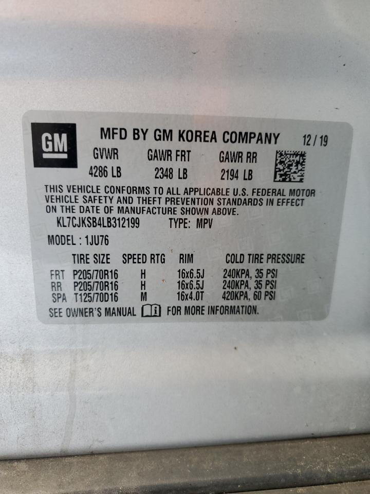 2020 Chevrolet Trax Ls VIN: KL7CJKSB4LB312199 Lot: 64987074