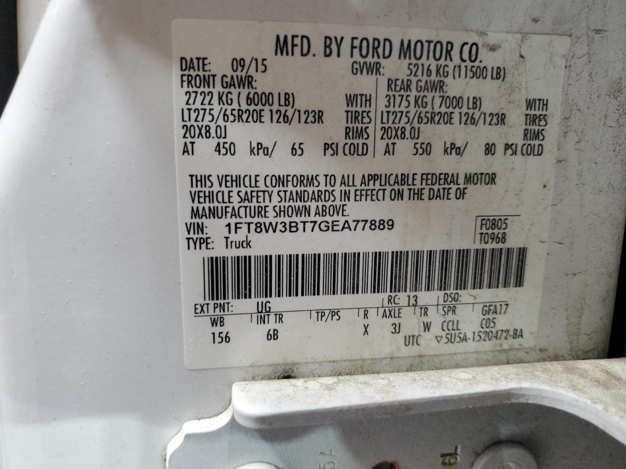 2016 Ford F350 Super Duty VIN: 1FT8W3BT7GEA77889 Lot: 63867714