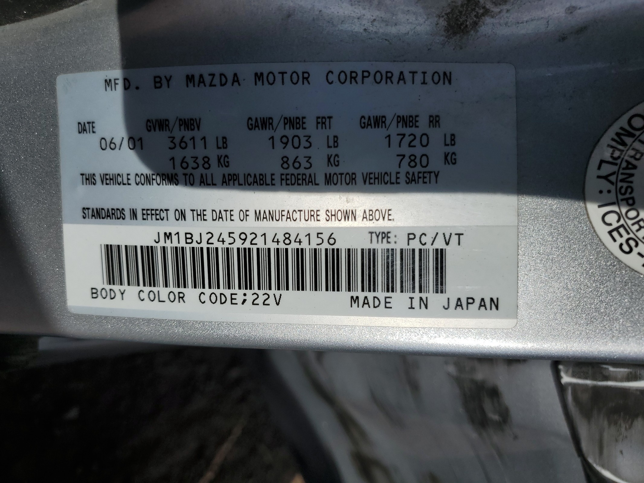 JM1BJ245921484156 2002 Mazda Protege Pr5