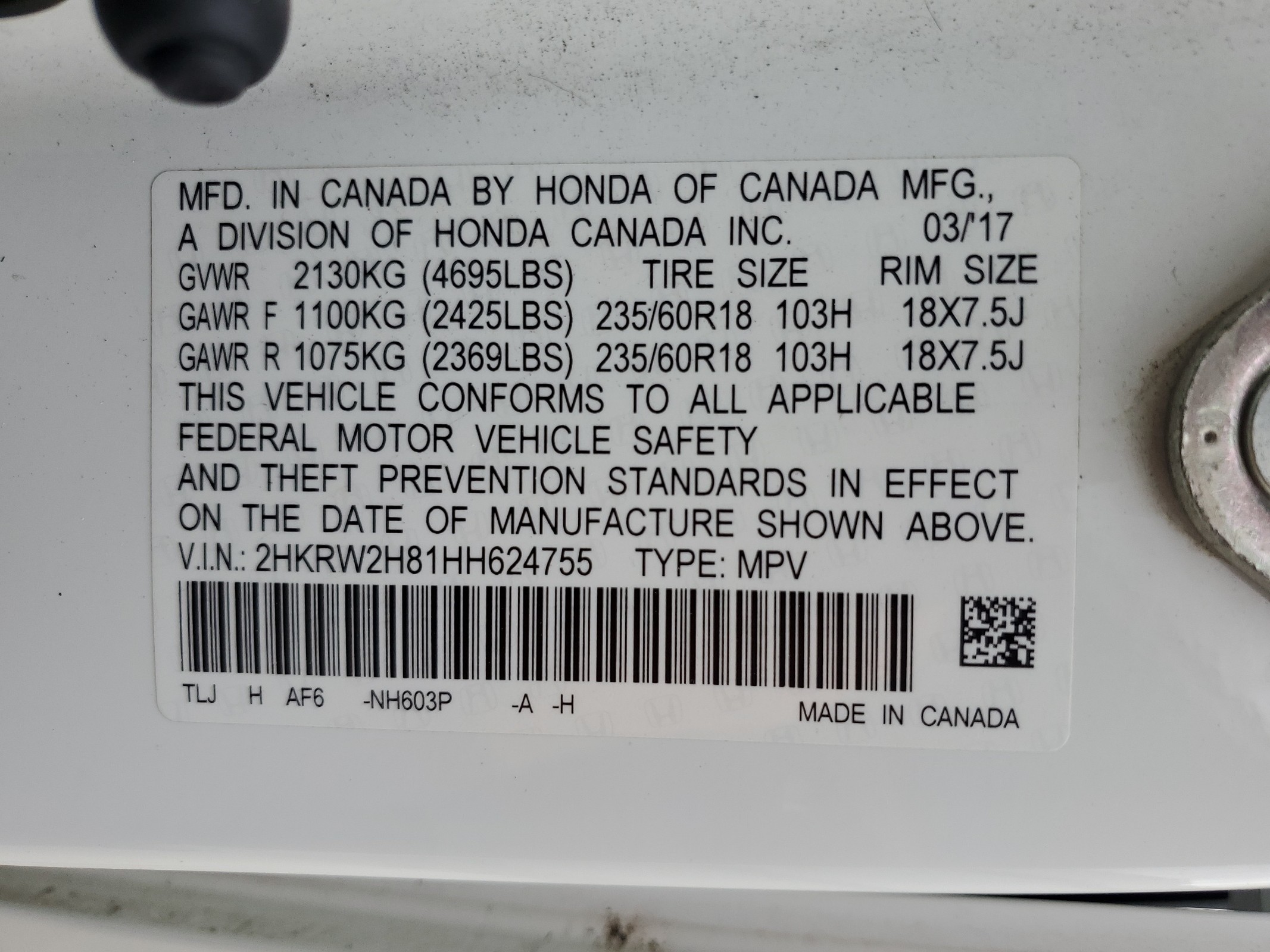 2HKRW2H81HH624755 2017 Honda Cr-V Exl