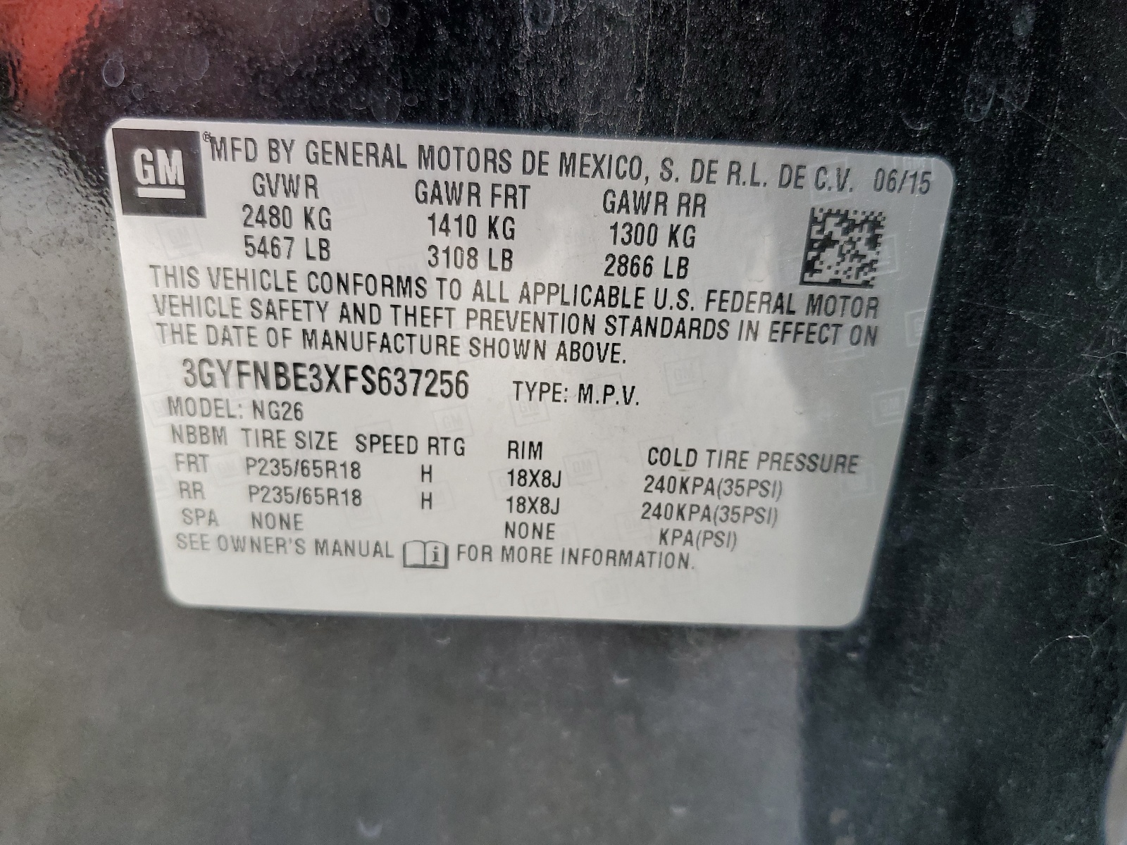 3GYFNBE3XFS637256 2015 Cadillac Srx Luxury Collection