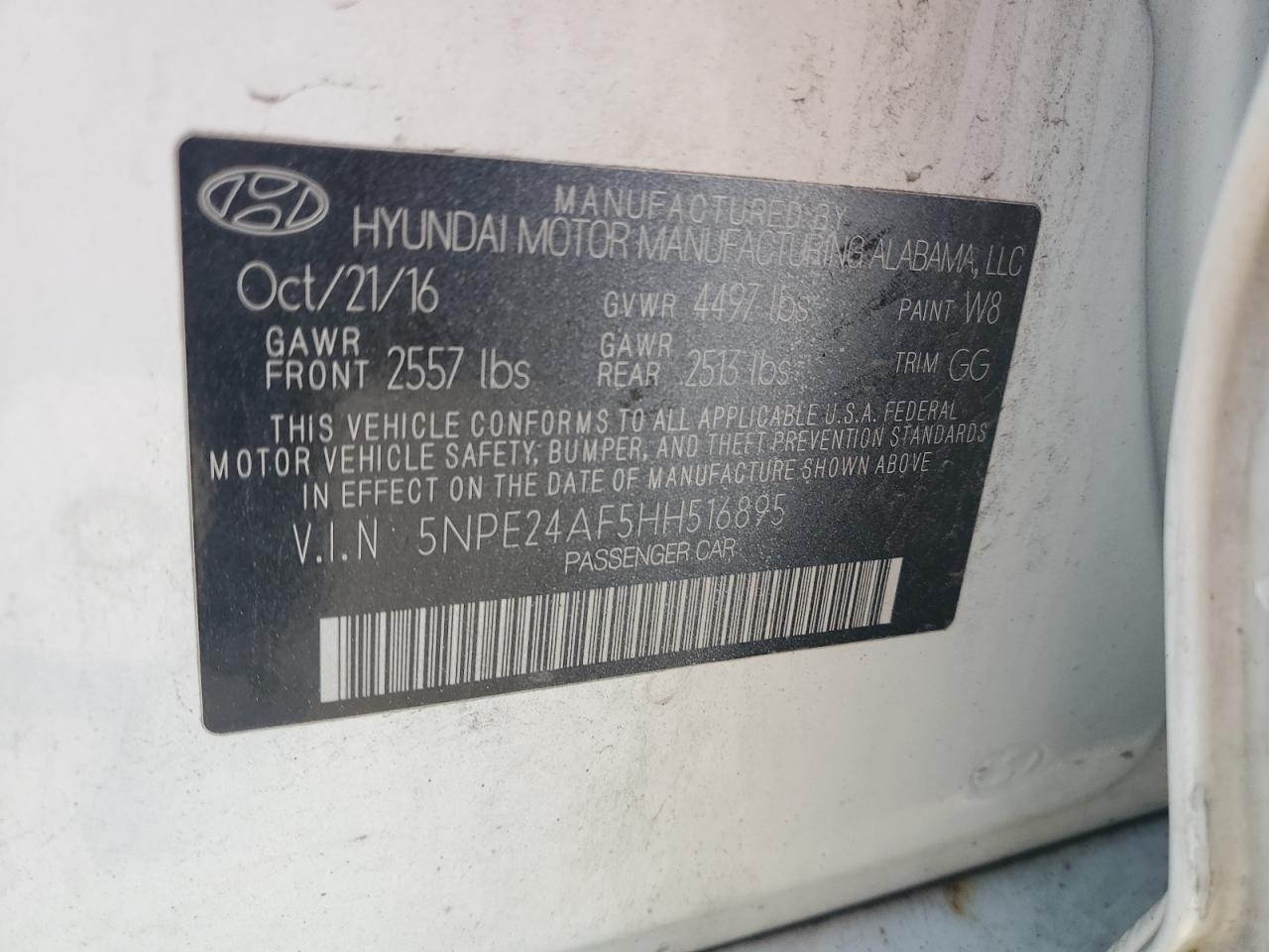 2017 Hyundai Sonata Se VIN: 5NPE24AF5HH516895 Lot: 60977784