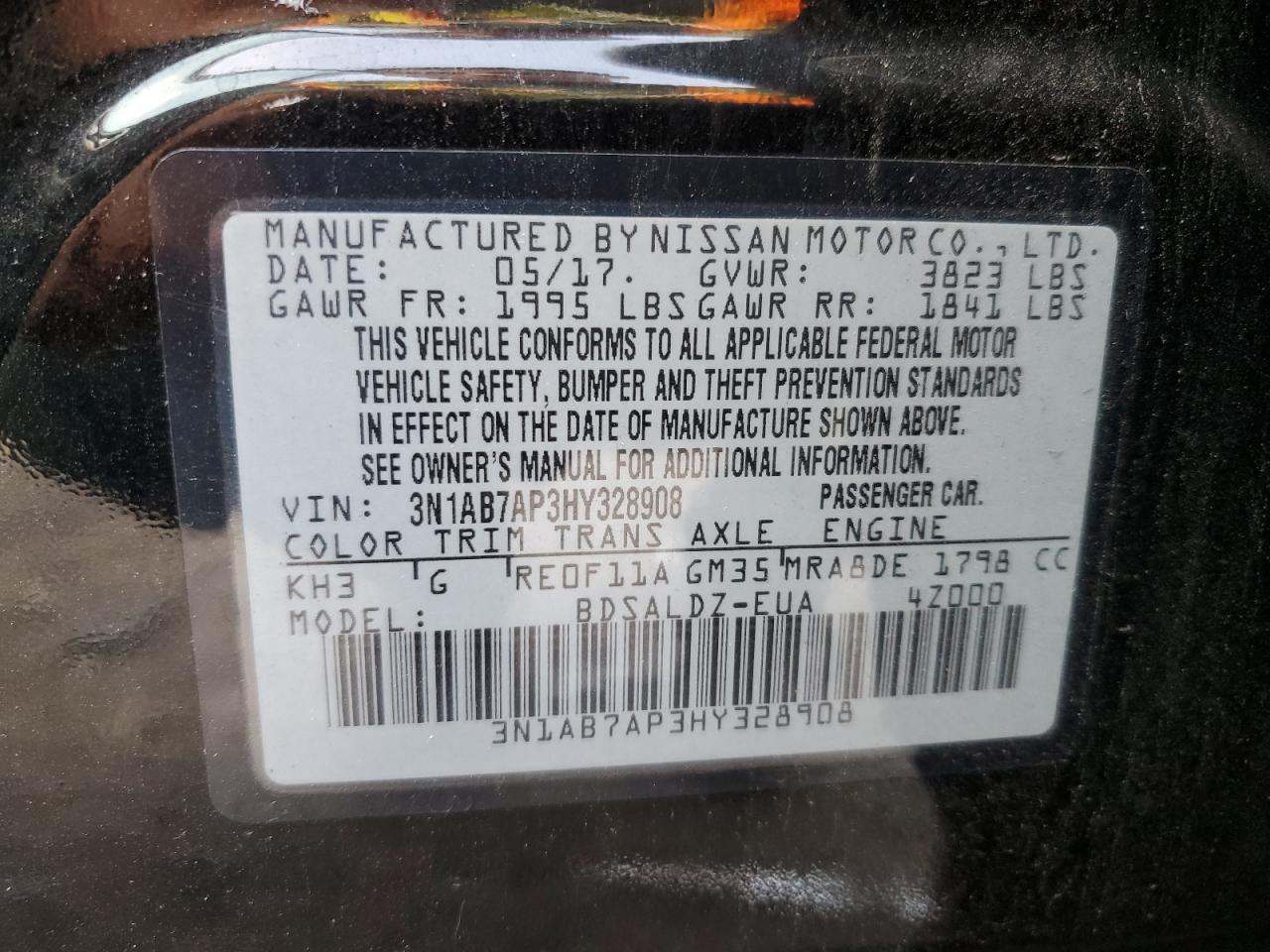 3N1AB7AP3HY328908 2017 Nissan Sentra S