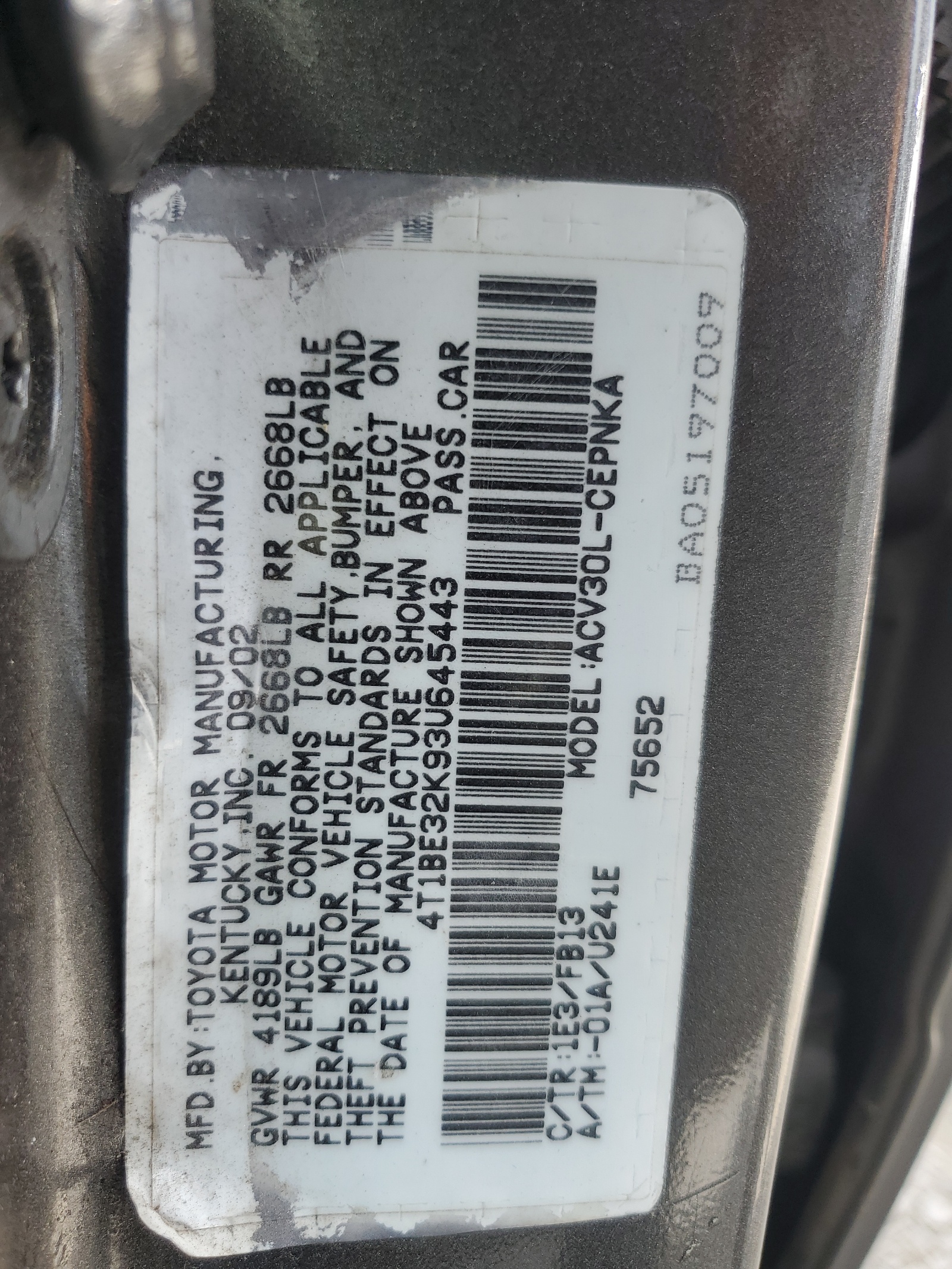 4T1BE32K93U645443 2003 Toyota Camry Le